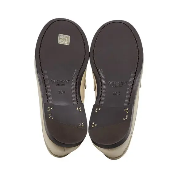 Saint Laurent Le Loafer YSL Monogram Leather Loafers Marble White - New $1050 - Picture 6 of 8